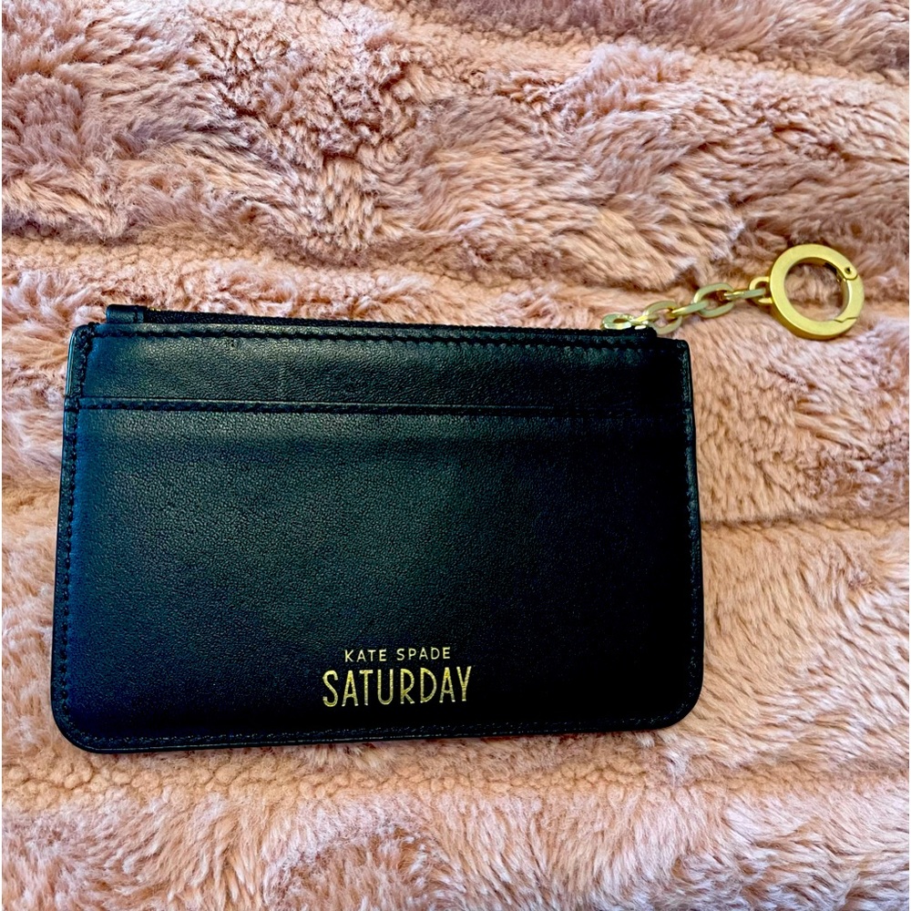 Kate Spade keychain mini wallet. Black leather